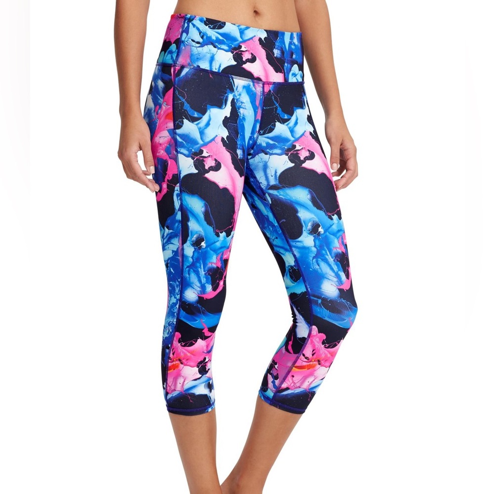 Athleta Multicolor Abstract Print Capri Leggings - Blue & Pink